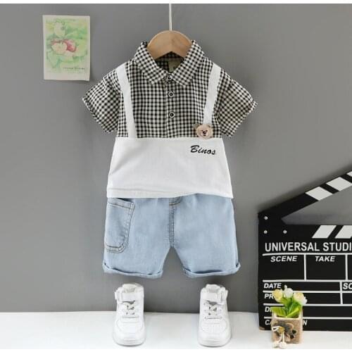 Summer Fashion Baby Boys Clothes newborn Splicing Tops+Denim Shorts 2pcs Toddle Girls Children Set Kids Clothing Bebe Tracksuits