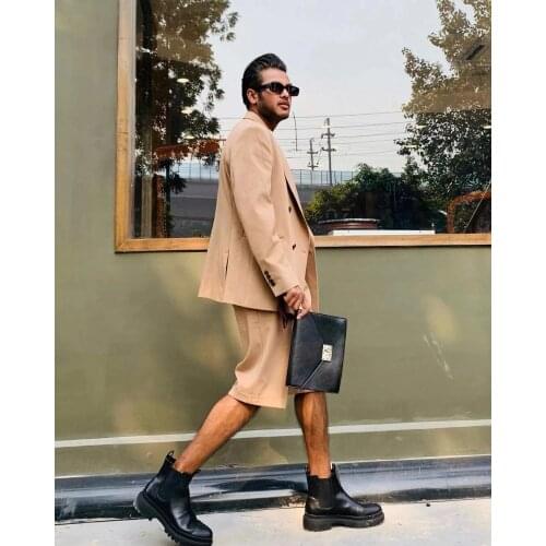 Fashion Casual Streetwear Men Suits With Short Pant 2 Pc Wedding Slim Fit Groom Tuxedo Blazer Costume Homme Terno Masculino Prom