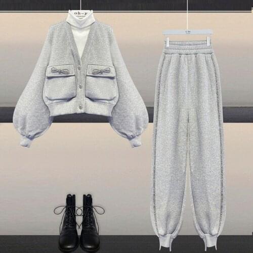Fashion Set Plus Size Womens Winter Suit Loose Cardigan Sweater Slim Casual Pants 2 Piece Set Women Tracksuit Set