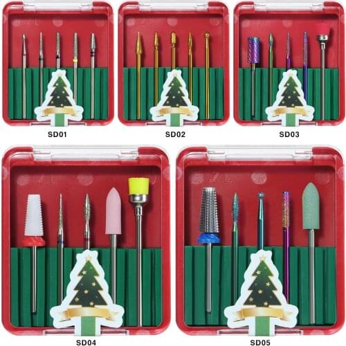 1Box Nail Drill Bits Christmas Kit Electric Removing Gel Polishing Tool Combined Milling Cutters Set Cleaning Brush for Manicure