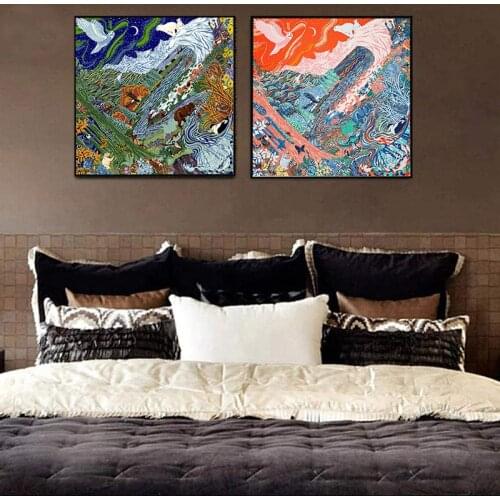 BANANART Wall Art Painting Abstract Painting Vintage Silk Scarf Painting Genesis Modern Nordic Style Home Decoration Painting