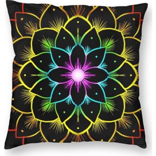 Pride Lotus Mandala Throw Pillow Case Home Decor Square Meditation Flower Cushion Cover 45x45cm Pillowcover for Living Room