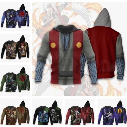 New Hokage Ninja Konoha Jiraiya Kakashi Cosplay Costumes Gaara Symbol Sweatshirt Teens Zipper Hoodies Pullover Jacket Sportswear