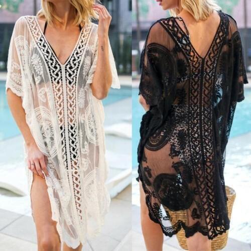 New Sexy Women Lace Crochet Bathing Suit Swimwear Bikini Cover Up Beach Dress 2020 Summer Holiday Hollow Out Pareo Vestidos