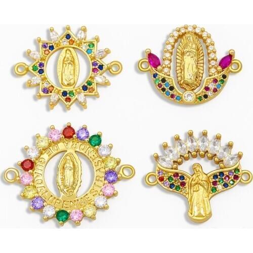 OCESRIO Rainbow DIY CZ Virgin Mary Charms Jesus Bracelet Charm Decoration For Hand Made Chains Necklace Jewelry Supplies chma020