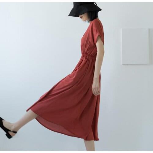 Solid Long Chiffon Summer Women Dresses Summer V Neck Women Dresses