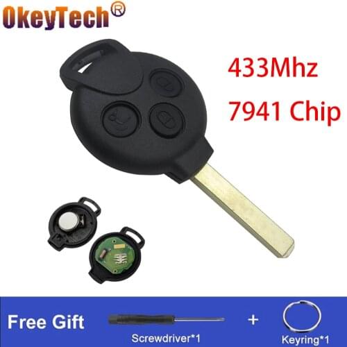 OkeyTech 3 Buttons 433Mhz Remote Car Key For Mercedes For Benz CITY Fortwo 451 2007-2013 Straight Key PCF 7941 Transponder Chip