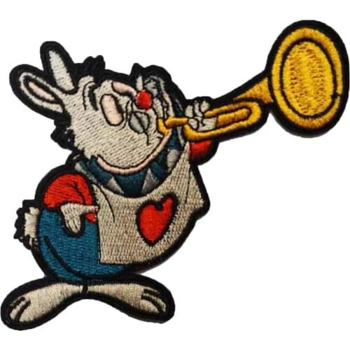 Original Rabbit Blew Horn Animal Custom Embroidery Patches Embroidered Applique Cartoon Iron on Patch Badge for Clothes Jacket