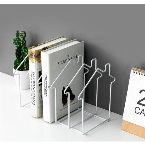 Magazine Holder Rose Gold House Shape File Sorter Metal 5 Slot Desk Organizer Rack for Document Folder Letter and Book