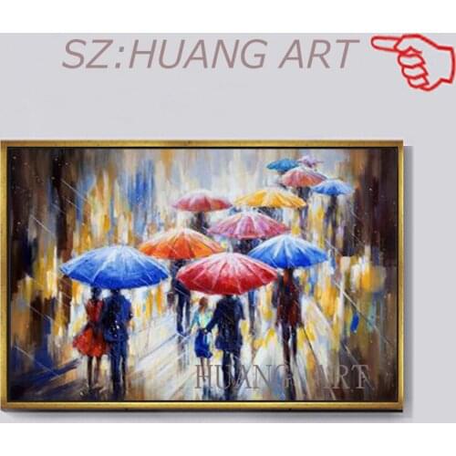 Hand Painted Palette Knife Landscape Lovers In The Rain Oil Painting On Canvas Modern Abstract Art For Wall Room Home Decoration