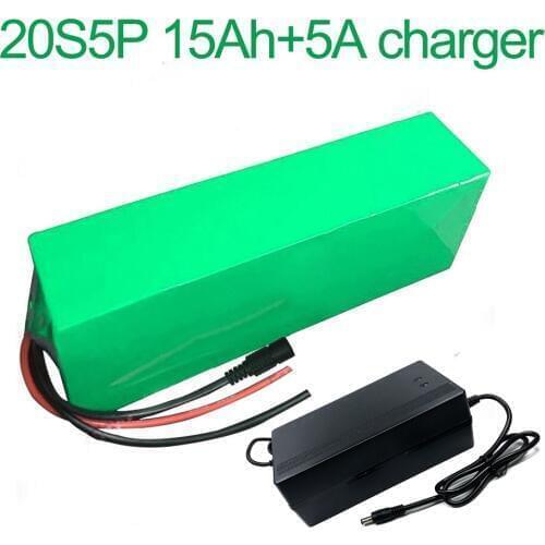 With 5A charger 72V 15Ah 20S5P 18650 Li-ion Battery electric two Three wheeled motorcycle bicycle ebike 380*100*70mm