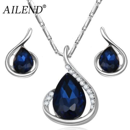 VKME Fashion Earrings Necklaces Jewelery Sets Stud Stud Water drop pendant Earrings For Women Silver Color Romantic Jewelry