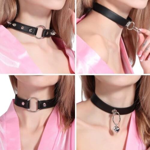 Spike Rivet Buckle Punk Collar Neck Ring SM Bondage Adjustable Slave Black Adjustable PU Leather Bondage Adult Game Sex Toys