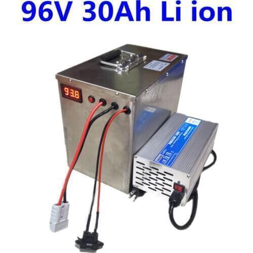 Steel case 96V 30ah lithium ion battery pack BMS 26s with bluetooth fucbtions for ebike motorcycle mortorhome+ 5A Charger
