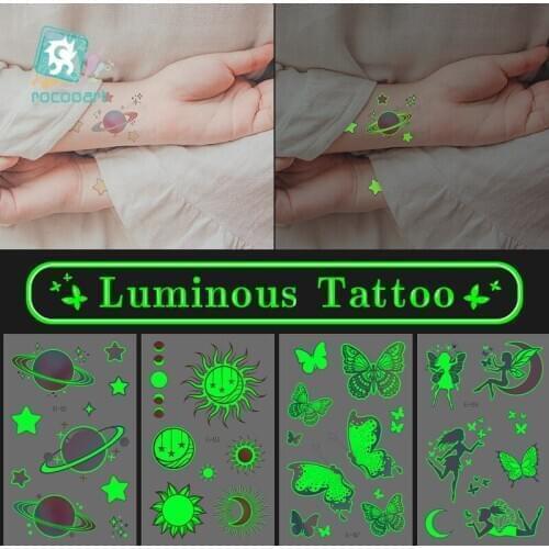 Luminous Dream Color Butterfly Temporary Tattoos Sticker For Women Fake Tattoo Star Planets snowflakes Waterproof Children Tatoo
