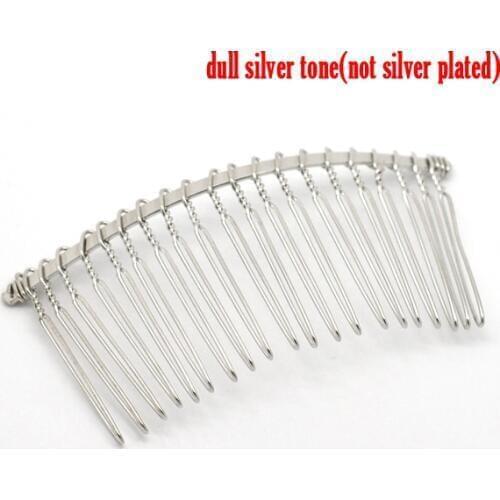 DoreenBeads Silver Color Comb Shape Hair Clips 7.8x3.8cm(3-1/8"x1-1/2"), 10PCs (B17122)