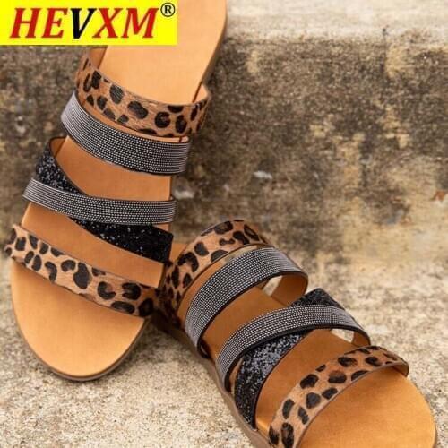 Summer Women Sandals Shoes Rome Bohemia Style Flat Sandals Female Breathable Ribbon Leopard print Comfy Women Shoes Plus Size