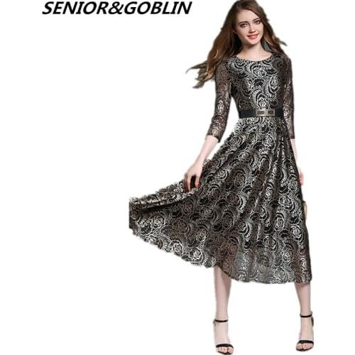 2018 High Quality Spring Women Luxury Runway Party Dresses New Summer Women Elegant Vintage Casual Lace Dress Plus Size S-XXL