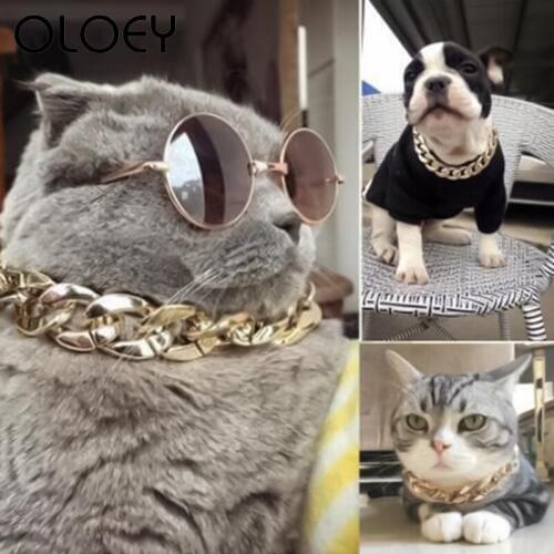 1Pcs Hot Sale Cat Gold Chain For Pet Products Decoration French Bulldog Pug Pet Necklace Photos Props Accessories Pet Supplies