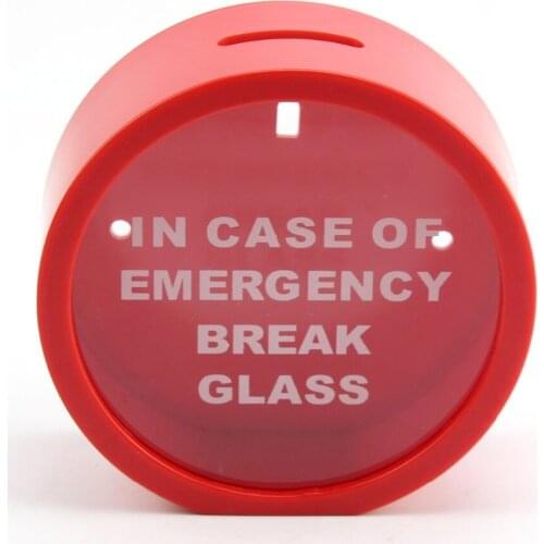 1Pcs 12cm Red In Case Of Emergency Break Glass Coin Piggy Bank Money Saving Box Case