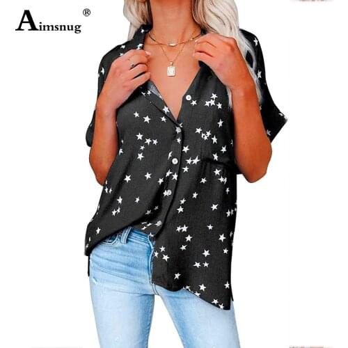 2021 Fashion Shirt Model Stars Print Blouse Short Sleeve Basic Top Womens Elegant Shirts blusas Femme Clothing Plus Size S-5XL