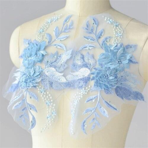 3d Three-Dimensional Bead Embroidery Lace Flower Applique Evening Dress Decoration Patch Hanfu Costume Accessories Sew-On V2700