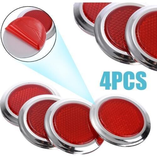 4pcs Plastic Round Red Car Reflector Reflective Sticker Self Adhesive 53.5x7mm For Auto Motorcycles Trailers DIY Moulding