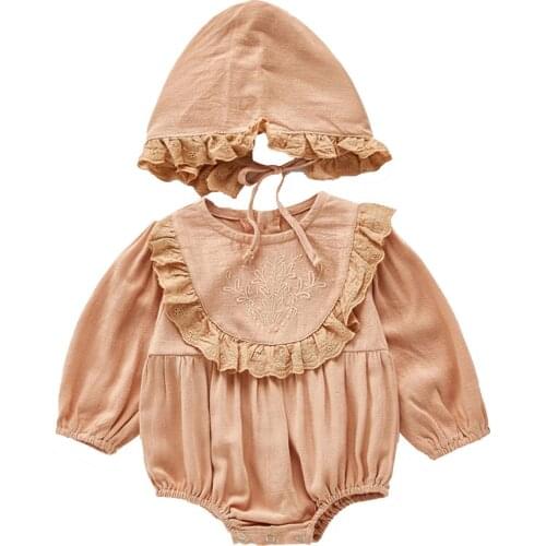 Infant Bodysuit For Newborn Girls Cotton Jumpsuit+Hat 2pcs/Set Toddler Overalls Baby Clothes Sets