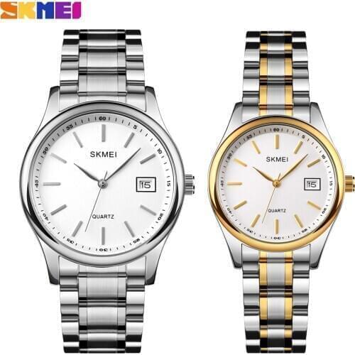 SKMEI Fashion Lover Quartz Women Mens Watch Stainless Steel Waterproof Japanese Movement Couple Bracelet Wristwatch reloj mujer