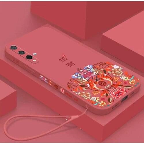 Chinese Auspicious Retro Palace Soft Gel Liquid Silicone Phone Cases For Huawei Honor 20/20s Casing With Phone Straps