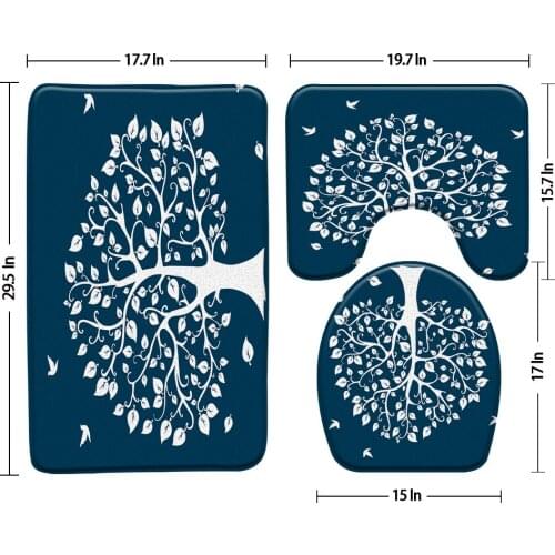 Hand Drawn Black And White Tree Bath Mat Blue Background Shower Bathroom Mats Set Rugs Carpet Toilet Lid Cover Bathroom Products