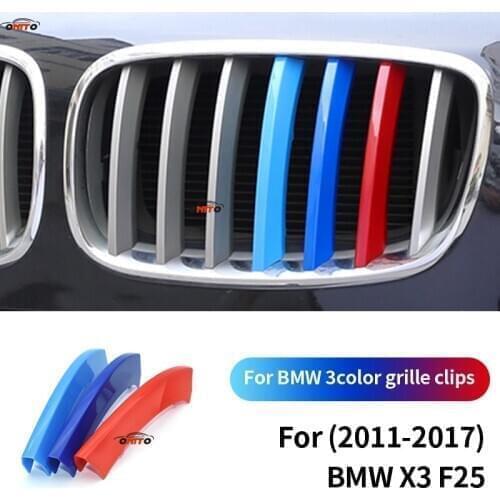HOT ABS 3-Color Grille Clips Set Racing Grille For BMW X3 F25 2011-2017 Kidney Grille Grill Cover Stripe Clip Auto Accessory