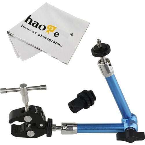 Haoge 11" Stainless Steel Magic Arm + Super Clamp for HDMI LCD Monitor LED Light Camera Blue