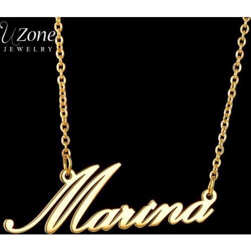 UZone Stainless Steel Personalized Custom Name Necklace Gold Customized Nameplate Choker Necklaces For Women Anniversary Gifts