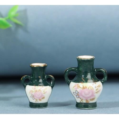 2Pcs Handmade Mini Ceramic Flower Vase Dollhouse Ornament Decoration Vase for Dollhouse Home Decoration Accessories