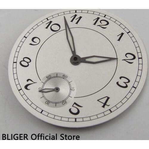 Classic BLIGER 38.9mm White Sterile Dial Black Arabic Numerals Watch Dial Fit For ETA 6498 Hand Winding Movement+Luminous Hand