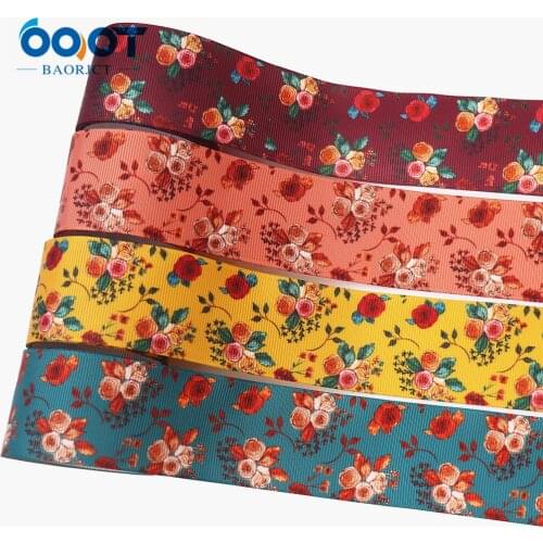 Flowers Series Thermal Transfer Printed Grosgrain Ribbons,38MM 10Yards M-21819-1269 Bow Cap DIY Party Gift Packaging Materials