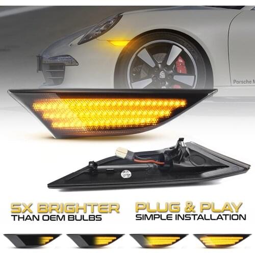 2Pcs Dynamic Amber LED Side Marker Turn Signal Sequential Blinker Light For Porsche 991 911 982 981 Boxster Cayman 718 Canbus
