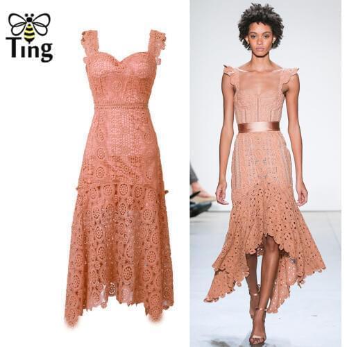 Tingfly Summer Boho Lace Hollow Out Embroidery Maxi Dresses Designer Runway Ruffles Sleeve Ladies Party Dresses Women Clothes