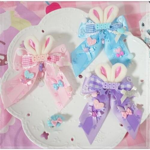 Sweet Lolita Kawaii Rabbit Bow Hair pin Headwear Side clip Girl Cute Hair Clip Headdress B1361