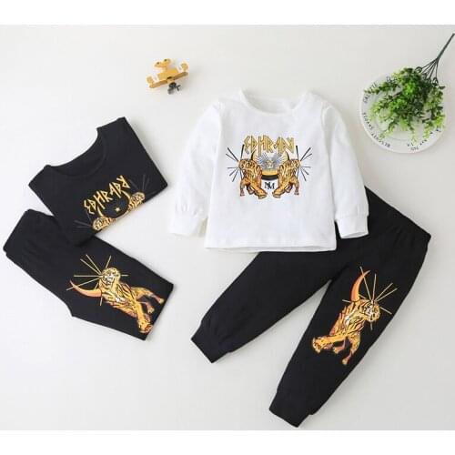 Fashion Cotton Baby Boy Clothes 2pcs Set Cartoon Animal Tiger Print Long Sleeve Sweater Tops+trousers Sport Kids Clothes 1-6Y