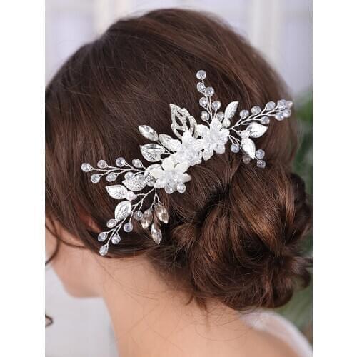 Trendy Silver Flower Bride Headdress Rhinestone Headpieces Romantic Women Hair Ornaments Tiara Wedding Accessories For Hair