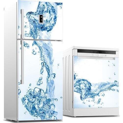 Fridge Sticker Blue Water Drop Art Refrigerator Dishwasher Door Wrap Kitchen Wallpaper Accessories Modern 3d Wall Stickers