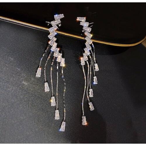 2021 new temperament exaggerated personality ear bone clip long tassel inset diamond web celebrity street shoot earring female