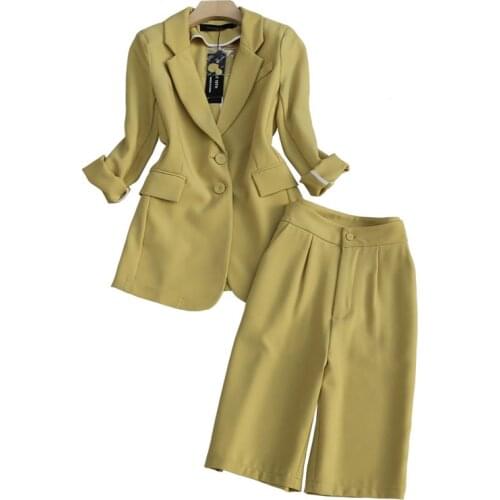 Office Ladies Suit Pants 2-piece Set of High Quality 2021 New Summer Slim Single-breasted Ladies Jacket Fashion Five-point Pants