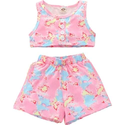 OPPERIAYA Little Summer Baby Girls Vest and Shorts lovely Suit Fashion Tie-dye Printed Sleeveless Tops and Elastic Short Pants