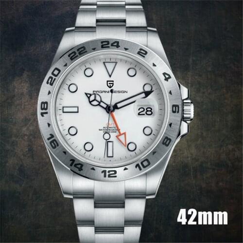 PAGANI DESIGN New 2021 Orange GTM Time Zone Pointer Luxury Business 316L Stainless Steel Sapphire Glass Mens Clock Watch