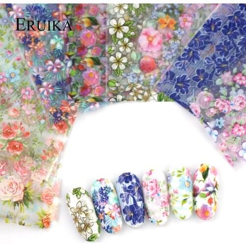ERUIKA 10pcs/set Transparent Mixed Flower Nail Foil Art Transfer Stick Water Decals Quick Design Foil Nail Manicure Decoration