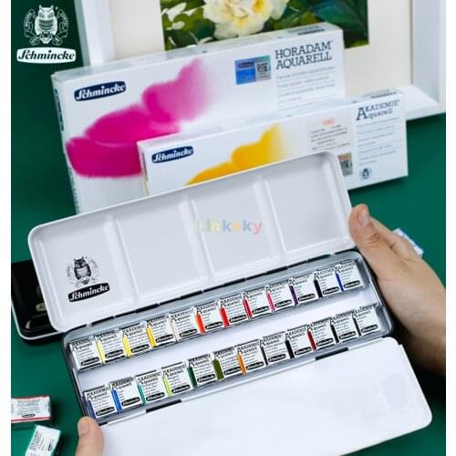 Schmincke Akademie & Master 12/24 Colors Professional Solid Watercolor Paints/Pigments, Half/Full Pan Art Solid Aquarell Paints