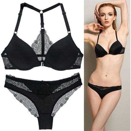 Sexy Womens Underwear Set Black Brassiere Women Lingerie Set Lace Push up Bra Panties Sets Deep V Gather Lingerie Femme Sexy